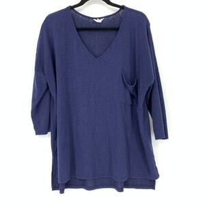 CASLON Top Women's Size XL High Low Knit Tunic Blouse 3/4 Sleeve Navy Blue